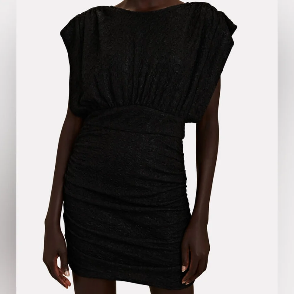 🆕️ IRO Cory Ruched Cloqué Mini Dress in Black - Picture 2 of 16